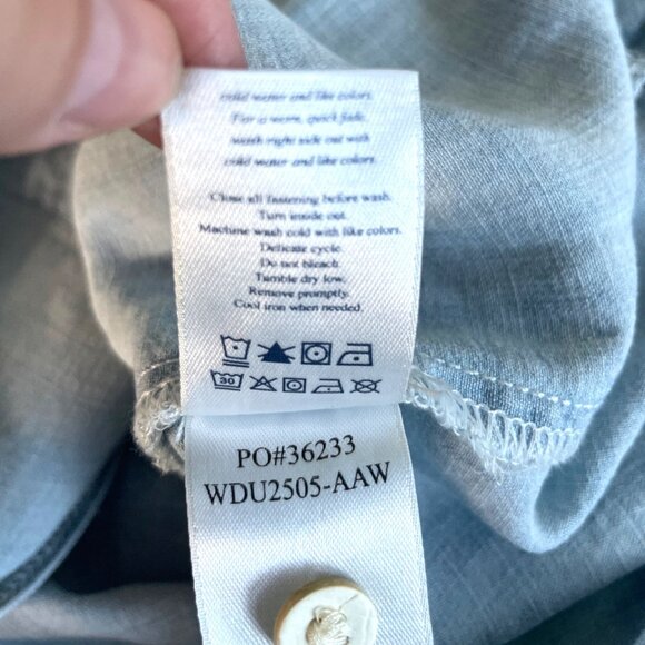 Faherty Tried & True Chambray Oakley Dress Arctic Sea Wash Women’s Size Large - Picture 6 of 8